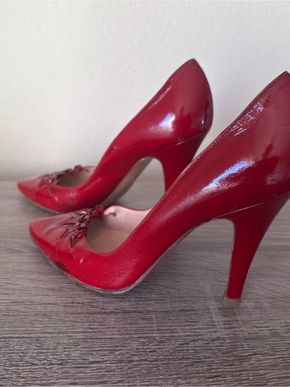 Vintage Sigerson Morrison Size 6.5 Red Patent Leather Pointed Toe Stiletto Heels